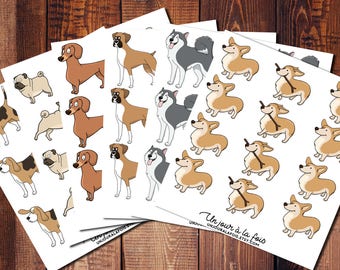 Dogs stickers (beagle, boxer, corgi, husky, pug and Dachshund)