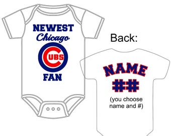 Newest Chicago Cubs Fan Custom Made and Personalized Baseball Gerber Onesie You choose name & number (back) - great new baby or shower gift