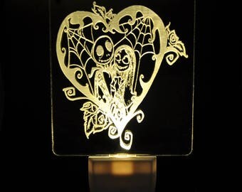 Disney Nightmare Before Christmas Jack and Sally Light Sensor LED Plug In Night Light, Personalized Custom LED Nightlight
