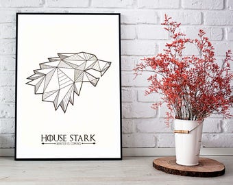 House Stark Geometric Print, Game of Thrones Wall Art, House Stark Poster, Game of Thrones Art, Stark Sigil, GoT Houses, Winter is Coming