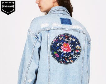 Iron on Patch Flower Large Embroidered Patch Flower Large Aesthetic Patch Cool Iron on Patch for Women Denim Jacket Large Back Patch
