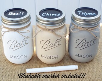 Set of 3 mason jar canisters,chalkboard lids and marker,mason jar decor,kitchen storage,rustic decor,farmhouse decor,housewarming