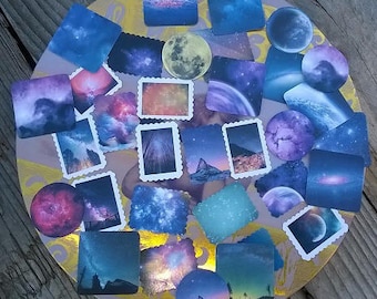 45 stickers different constellations, stamps, round, square theme