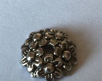 (10) Silver Flower bead caps