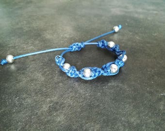 Navy Blue macrame bracelet and silver beads - BM001