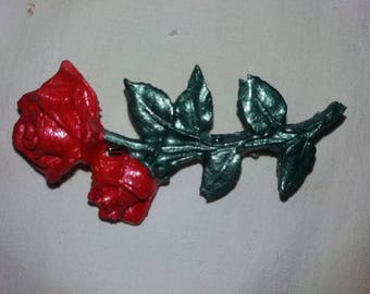 Brooch made of handpainted resin. Red Rose