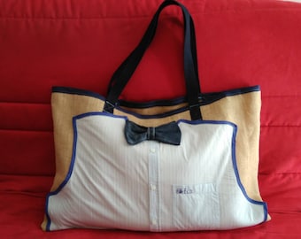 LARGE BURLAP AND BOW TIE CANVAS TOTE BAG