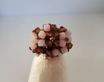 Bohemian 9 beads and Swarovski Crystal ring
