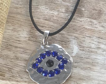 Sterling silver evil eye pendant necklace