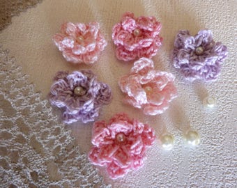 crochet flowers with pearls trio of roses 2.5 cm (1 ")