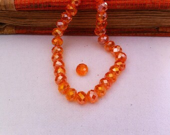 9 Austria Crystal beads, faceted Tangerine color in 6.5 X 8 mm