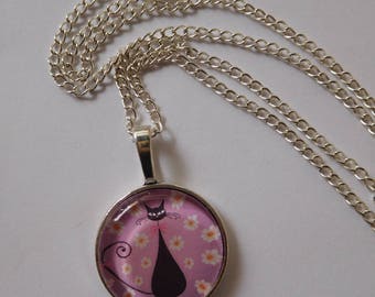Fancy floral "black" cat necklace