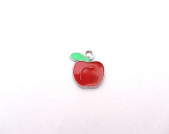 charm,apple charm,bracelet charm,red apple,enamel beads,enamel apple, little apple