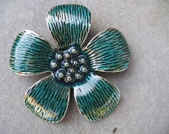 Large flower enameled pendant blue 5.5 cm