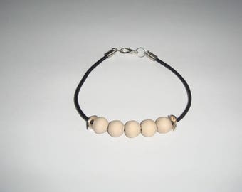 SAM wooden round leather cord men bracelet