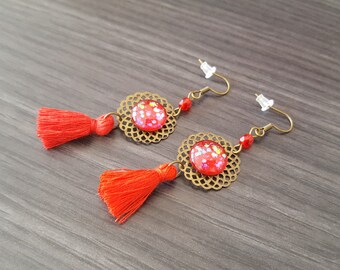 Rose red tassel Earrings