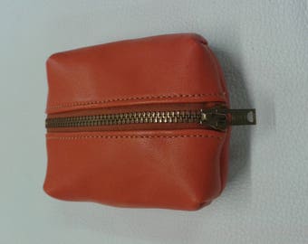 Orange lambskin leather wallet.