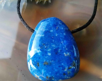 Lapis Lazuli mounted black cord pendant