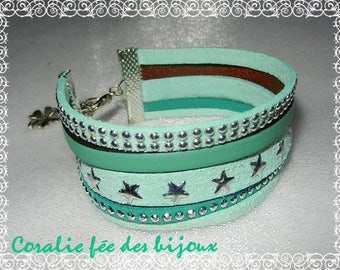 strap leather, Star and studded suede tone Cuff Bracelet
