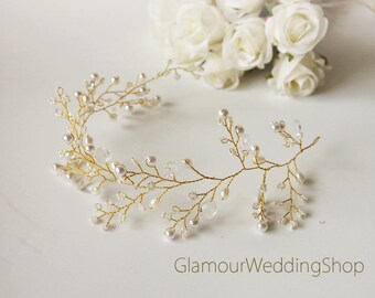 Wedding Headband Bridal Hair Jewelry Bridal Headband Wedding Headpiece Gold Hair Accessories Bridal Hair