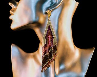 gift idea, Navajo ethnic style earrings with Pearl miyuki tisseea hand, new