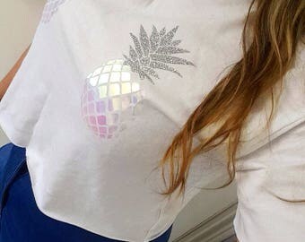 Iridescent Pineapple Cropped T-shirt
