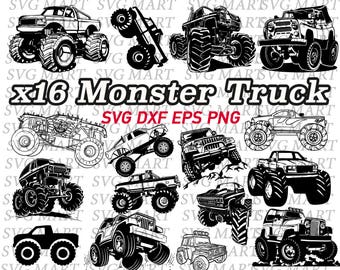 truck svg, monster truck, vehicle, transportation, jeep, clipart, eps, dxf, png, cut files, vector, silhouette, stencil, decal, vinyl