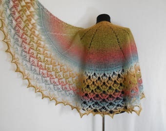 Shawl knitted scarf and wrap. Shawl is made 100% wool.