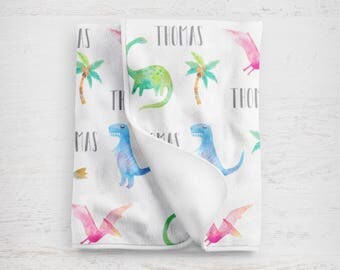 Dinosaur Personalized Baby Boy Name Blanket, Dinosaur Blanket, Toddler Snuggle Blanket, Boys Monogrammed Blanket, Custom Gift, Dino Swaddle