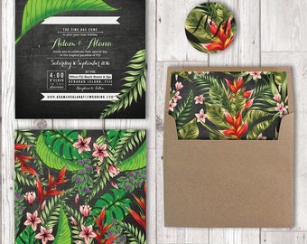 Tropical Wedding Invitations Set, Wedding invitation printable, Floral Wedding Invitations, Wedding Invitations template, Tropical invites