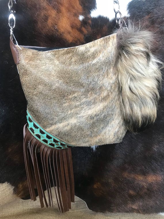 cowhide crossbody with fringe