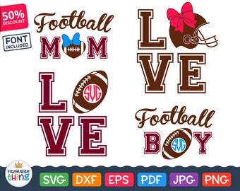 Football Mom Svg Love Sport Svg Football Boy Svg Monogram Frame Svg for Cricut machine Football Girl Helmet Bow Svg Silhouette Dfx Cut File