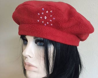 Fleece Red Beret For Women