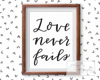 art calligraphy love never fails poster Scripture  Etsy