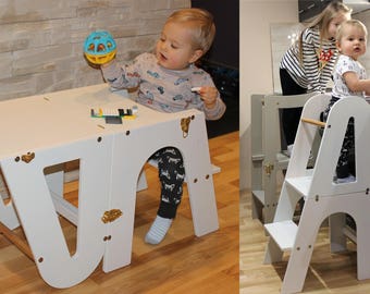 Kids furniture, kitchen helper, tower helper, toddler helper, Montessori helper, step stool, baby set, wood table for child