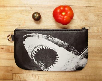 SHARK ATTACK Phone Case Pencil Case or Whatever Case in Upcycled Leather