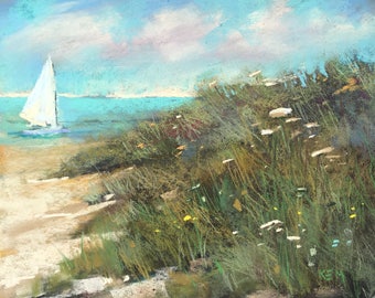 IRELAND Seashore Rosslare plein air Landscape Original Pastel Painting Karen Margulis 8x10