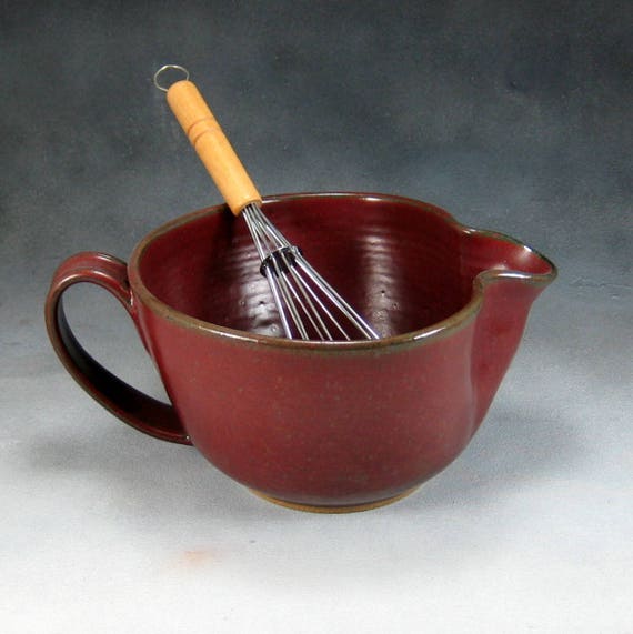 Rust Red Medium Ceramic Batter Bowl With Whisk Wheel Thrown