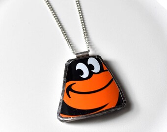 Broken Plate Pendant on Chain - Baltimore ORIOLES - Recycled China