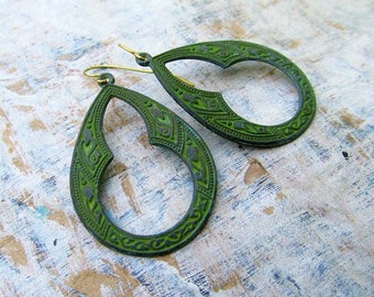 Green earrings Moroccan earrings bohemian earrings patina hoop earrings