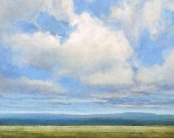 Oil Painting Original Landscape Modern Abstract Sky Cloud Field by J Shears
