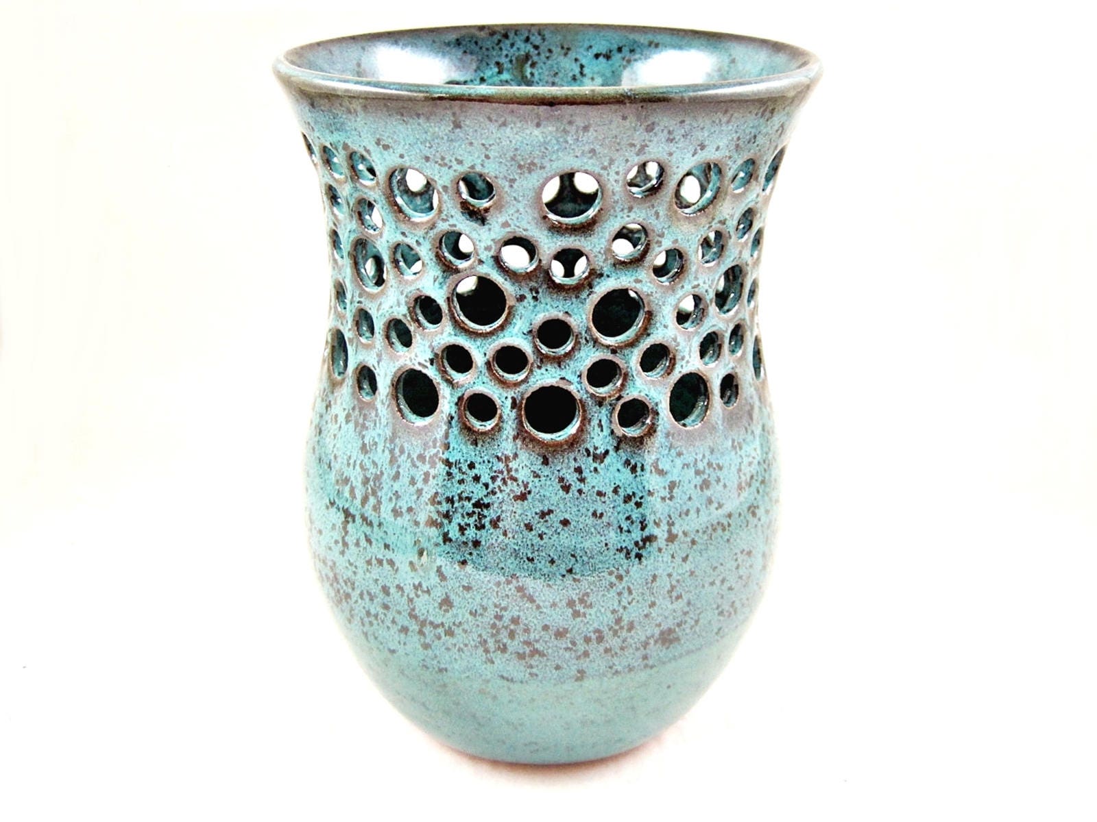 Teal blue pottery vase Ceramic flower vase table top decor
