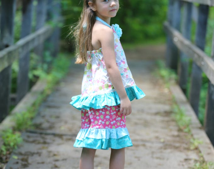 Girls Summer Short Set - Birthday Outfit- Toddler Clothes - Baby Gift - Halter Top - Ruffle Shorts - Handmade - sizes 6 months to 4T