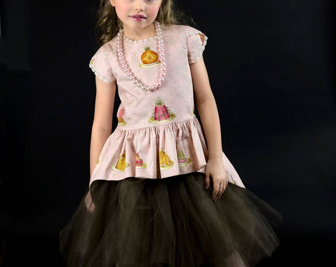 Boutique Tea Party Dress - Hi Low Dress for Girls - Tulip Sleeve Dress - Tea Party Hat - Luxury Kids Clothing - Pink and Gold - 2T - 10 yrs