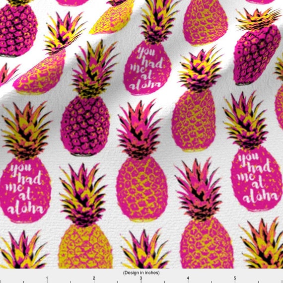 Pink Pineapple Fabric Pink Pineapple White Wording By