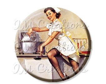50% OFF - Pocket Mirror, Magnet or Pinback Button - Wedding Favors, Party themes - 2.25"- Vintage Pinup Girl Nurse MR167