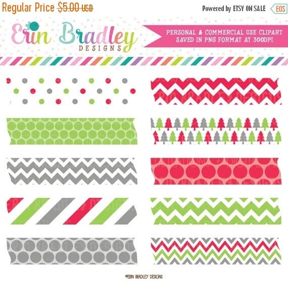 50% OFF SALE Christmas Digital Washi Tape Clipart, Red Green & Gray Digital Christmas Clipart Labels, Holiday Clipart Il_570xn