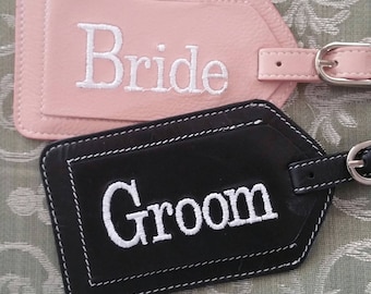 Bride and Groom Leather Luggage Tags