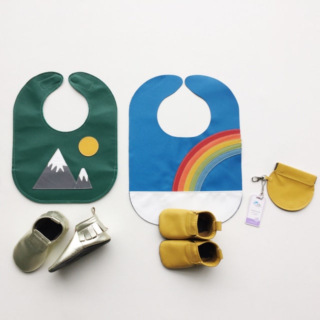 leather bibs baby moccasins paci clips coin purses by MallyDesigns