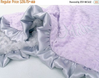 SALE Lavender and Silver Gray Minky Baby Blanket - Silver Swirl Minky Can Be Personalized